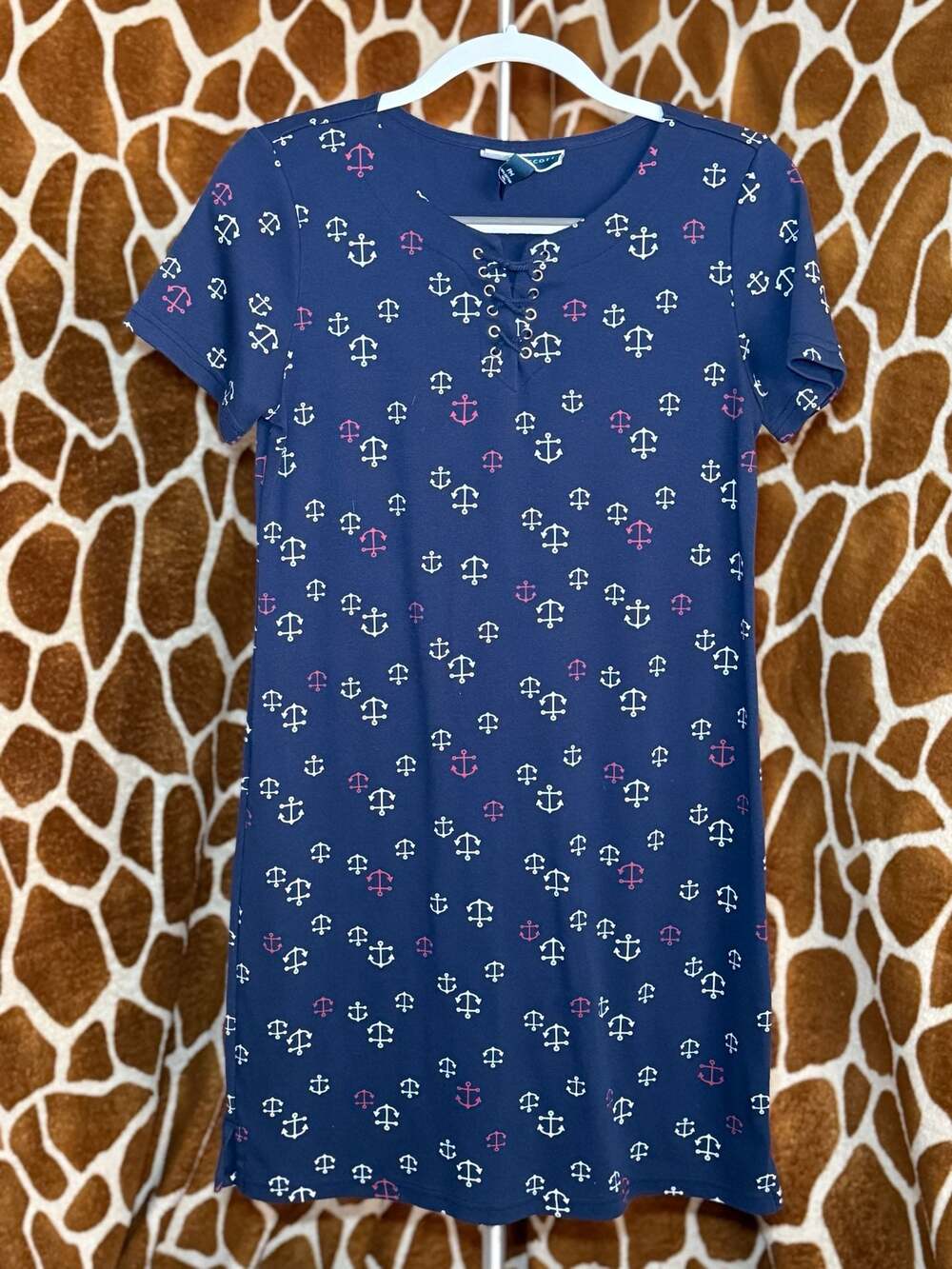 Karen Scott Sport Petites Navy Anchor Print Lace-Up Short Sleeve T-Shirt Dress S